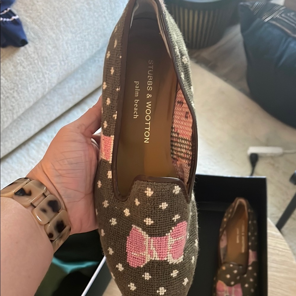 Stubbs & Wootton Women's Pink Bow Loafers